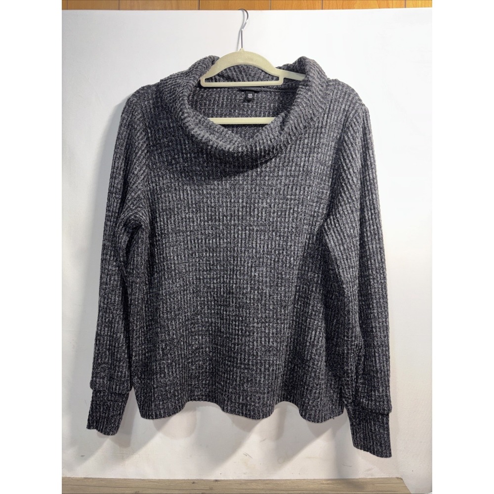 Torrid 00 Charcoal Gray Brushed Waffle Cowl Neck Top Long Sleeve Cozy Sweater
